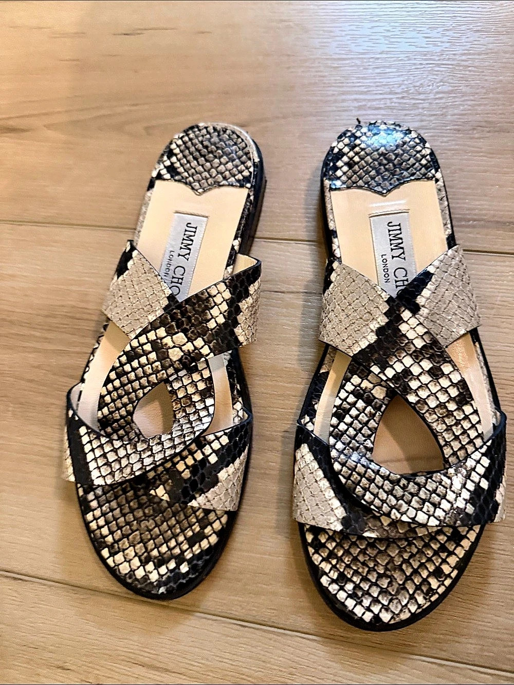 Jimmy Choo Atia Flat Slide Sandals Black & Tan